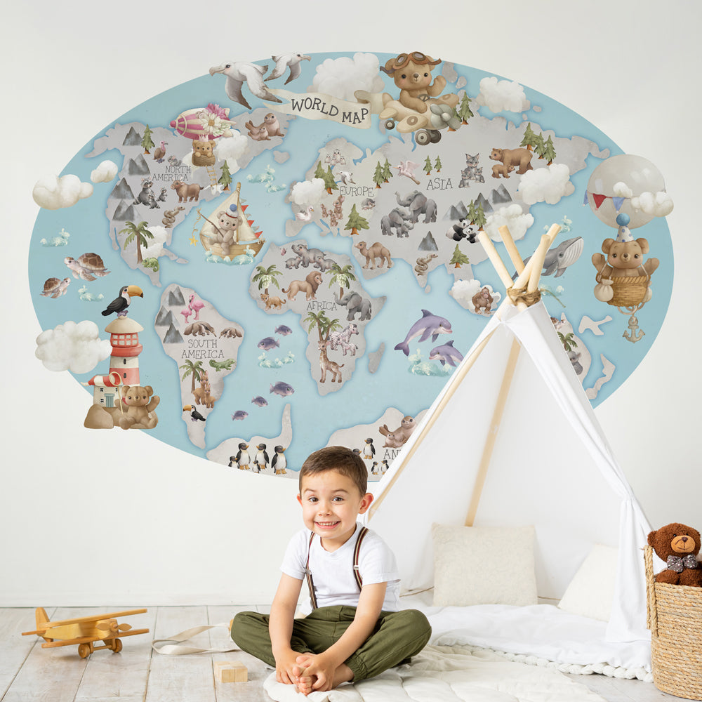 Adesivi Murali KOKOLAP Con Palloncino E Animaletti Ad Acquerello. Decorazione Colorata E Simpatica Per La Cameretta Dei Bambini.