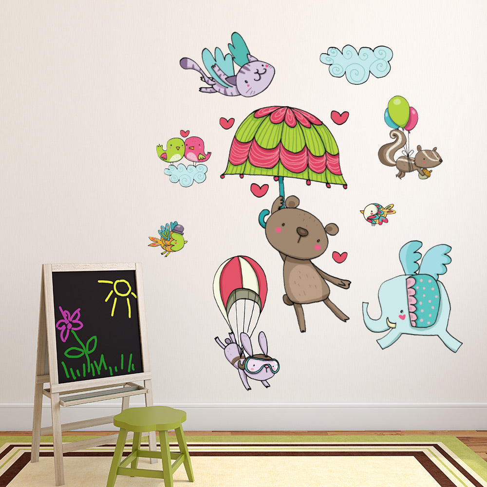 Adesivi Murali Orsetti E Fiori - Decorazione Cameretta Bambini Rimovibile