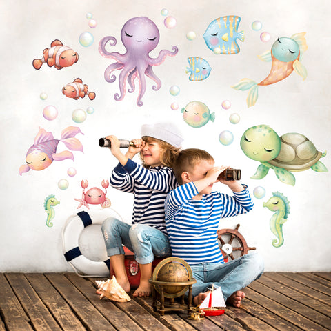 Adesivi murali per bambini Nuotiamo sotto l'oceano