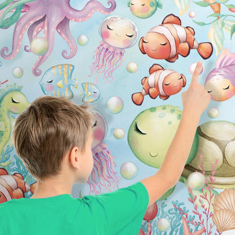 Adesivo murale per bambini Cerchio Piccoli animali marini dettaglio