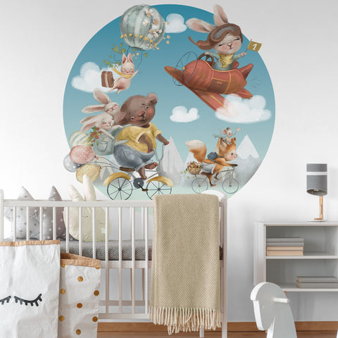 Adesivo murale per bambini Cerchio Animaletti giramondo