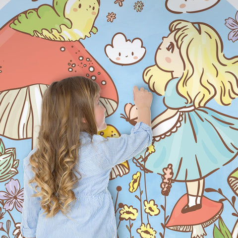 Adesivo murale per bambini Cerchio Alice, Bruco e i funghi dettaglio