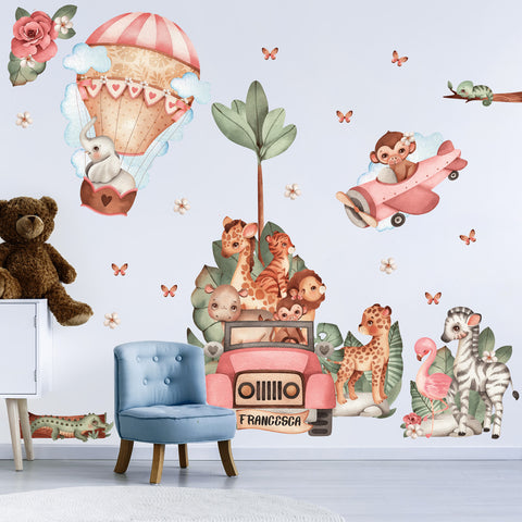 Adesivi murali per bambini Personalizza Pink Safari XXL Cameretta