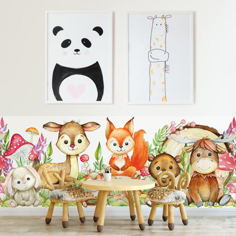 Adesivo Murale Fascia dolci animali nella foresta