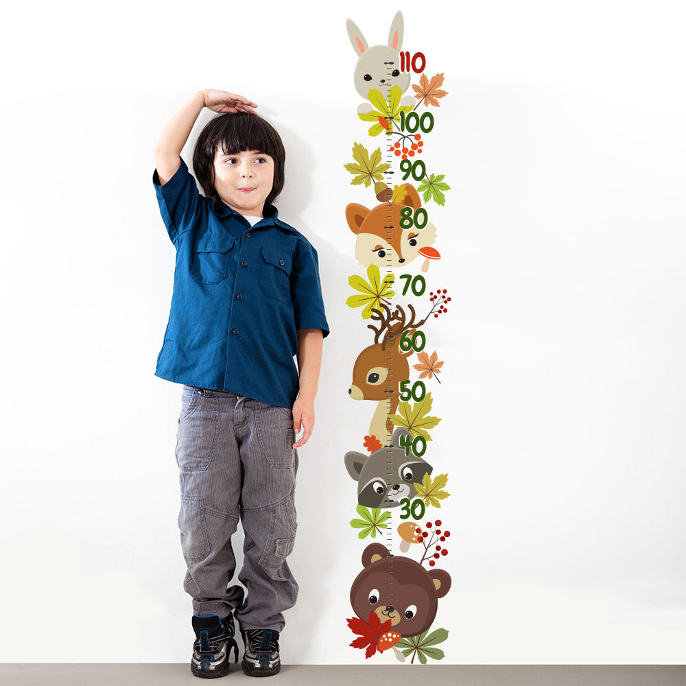 Tabella Altezza Per Bambini 0-200 Cm | Adesivo Murale Animali Della Foresta | Metro Autoadesivo Per Camera, Giraffa, Facile Da Applicare