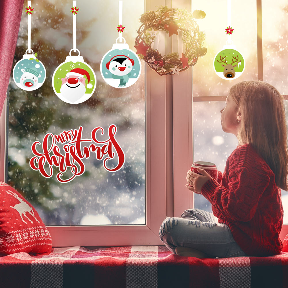 Adesivi Natalizi Per Finestre – Decorazioni Di Natale Con Babbo Natale E Fiocchi Di Neve – PVC Elettrostatico Riutilizzabile