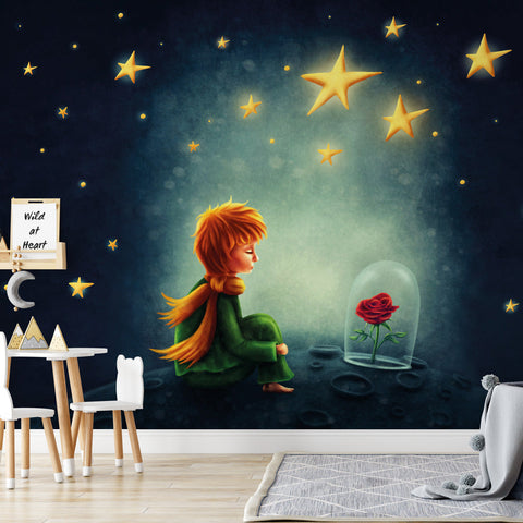 Carta da parati Piccolo Principe sulla luna  per bambini