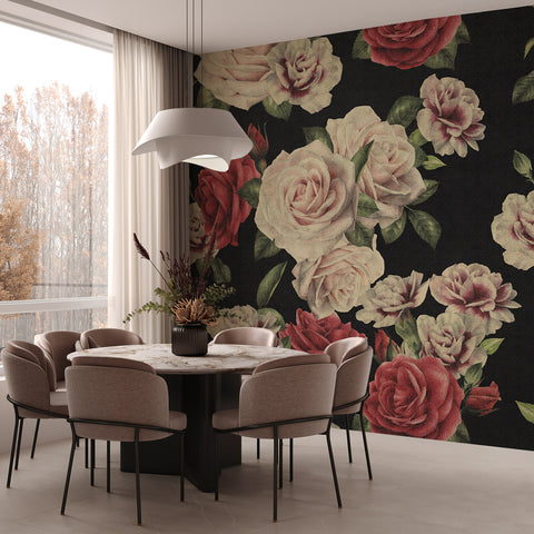 Carta da parati Roses Retrò - per sala da pranzo, soggiorno