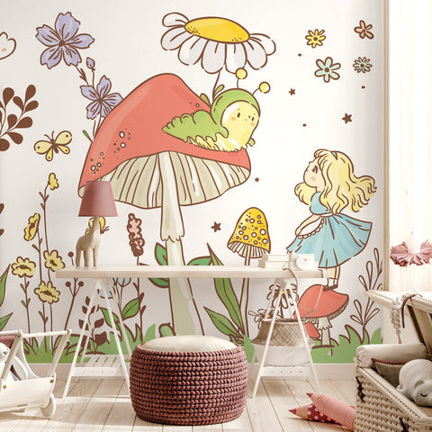 Carta da parati Alice Sopra Il FungoCarta da parati Alice Sopra Il Fungo per bambini 2