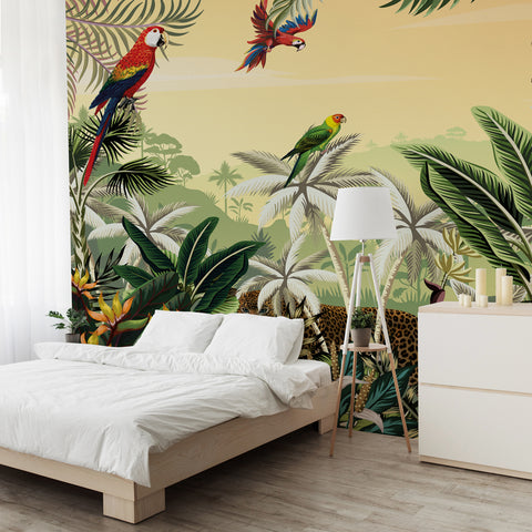 Carta da parati Parrots in the jungle - Camera da letto