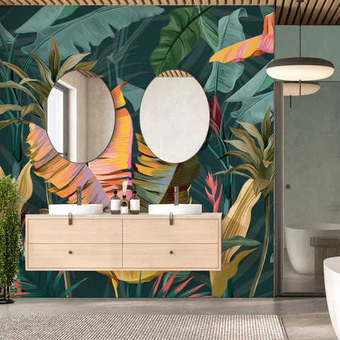 Carta da parati Colorful banana leaves bagno 2