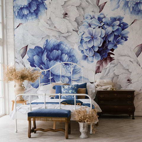 Carta da parati Ortensia Blu - per camera da letto