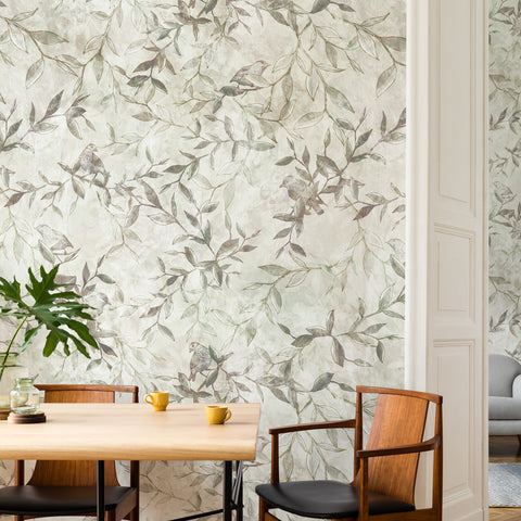 Carta da Parati Botanical birds - per sala da pranzo