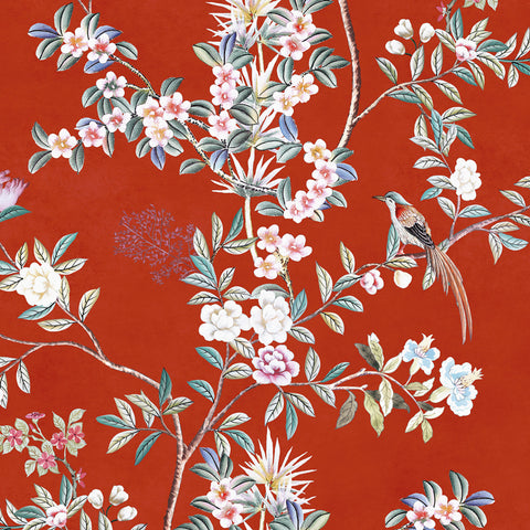 Carta da parati in Fibra di Vetro Chinoiserie scarlatta