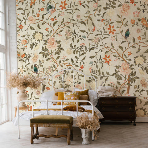 Carta da parati Chinoiserie Ocra - camera da letto