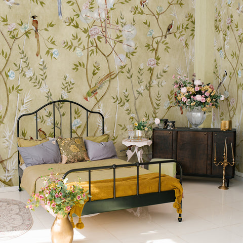 Carta da parati Chinoiserie Dorata - per camera da letto