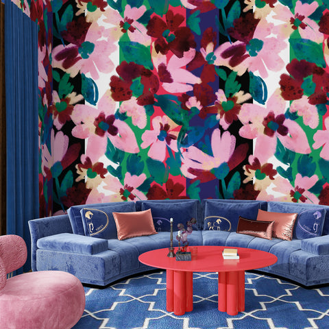 Carta da parati in Fibra di Vetro Prato fiorito - soggiorno