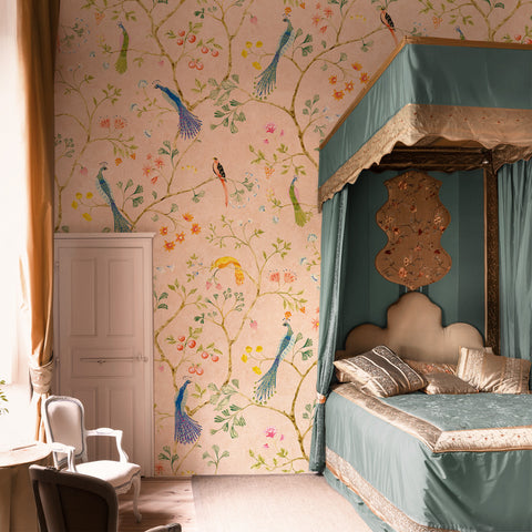 Carta da parati Chinoiserie con uccellini - per camera da letto