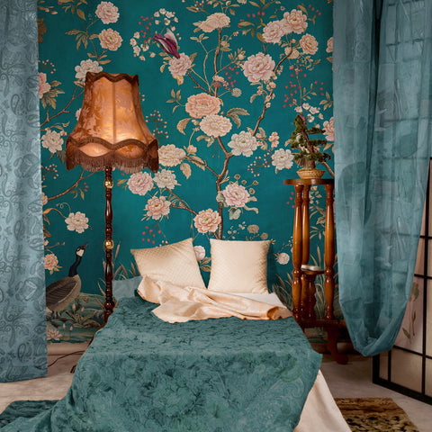 Carta da parati Chinoiserie ottanio - per camera da letto