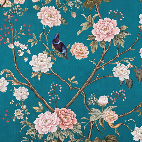 Carta da parati Chinoiserie ottanio dettaglio