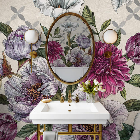 Carta da parati in Fibra di Vetro Bouquet di fiori Bagno 2
