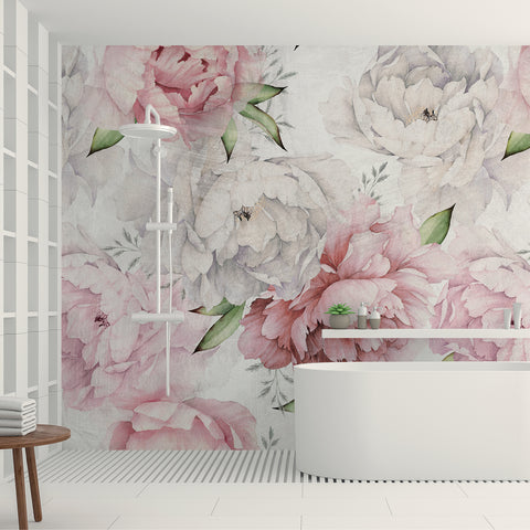Carta da parati in Fibra di Vetro Pastel Peonies - box doccia