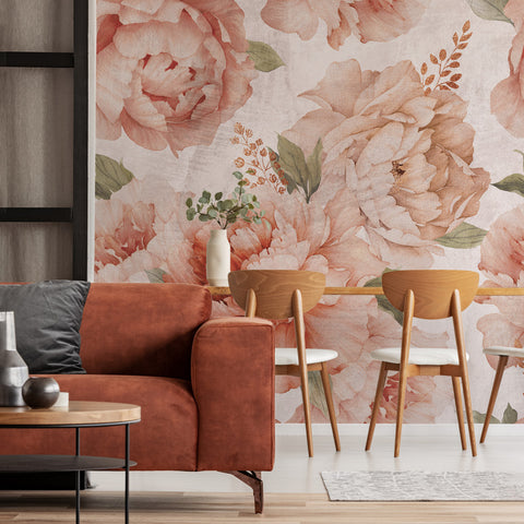 Carta da parati in Fibra di Vetro Pastel Peonies - cucina