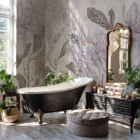 Carta da parati in Fibra di Vetro Magnolie retrò - bagno