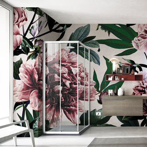 Carta da parati Peonie eleganti - bagno, box doccia