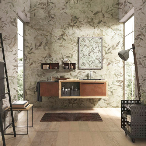 Carta da parati in Fibra di Vetro Botanical birds - bagno