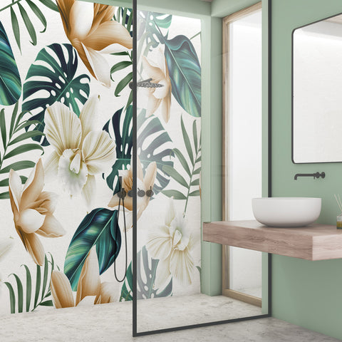 Carta da parati Tropical flower - box doccia, bagno