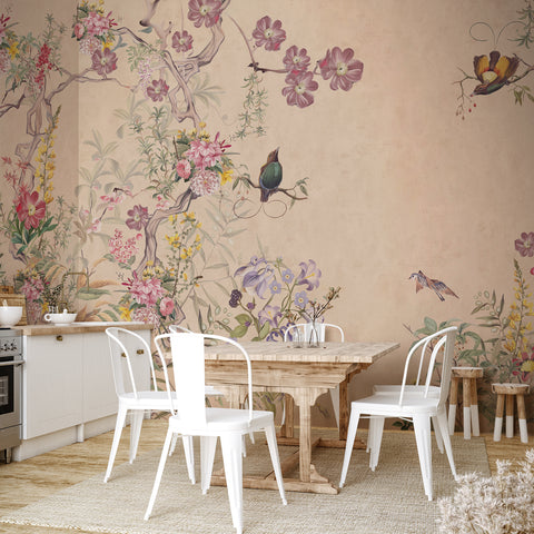 Carta da parati in Fibra di Vetro Antica chinoiserie -  per sala da pranzo, cucina