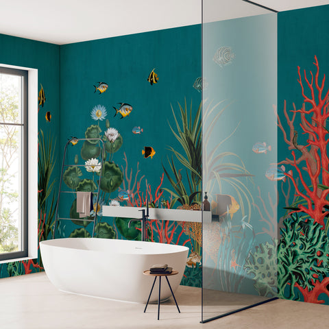 Carta da parati Profondo Blue - bagno, box doccia