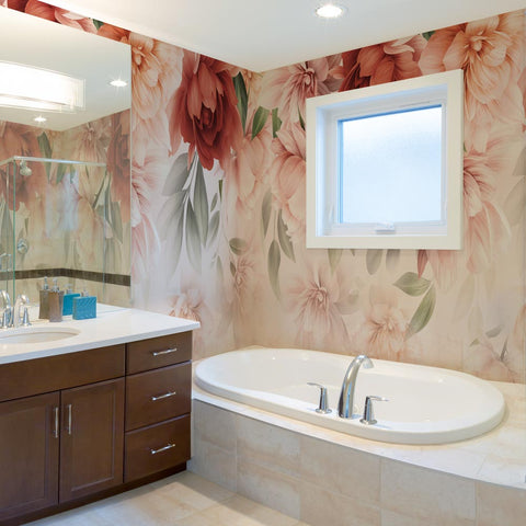 Carta da parati Enchanted Peonies  - bagno, hotel