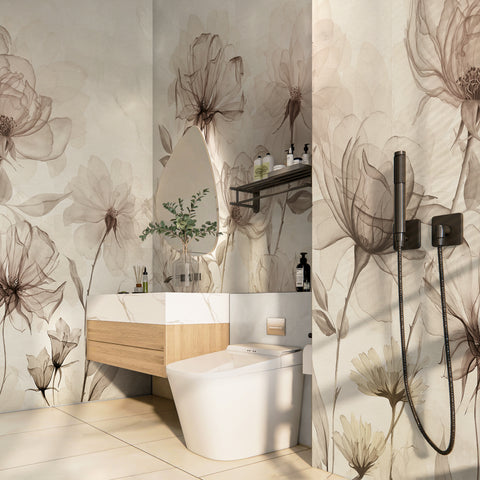 Carta da parati in Fibra di Vetro Fiori d'Incanto - Bagno, Box doccia