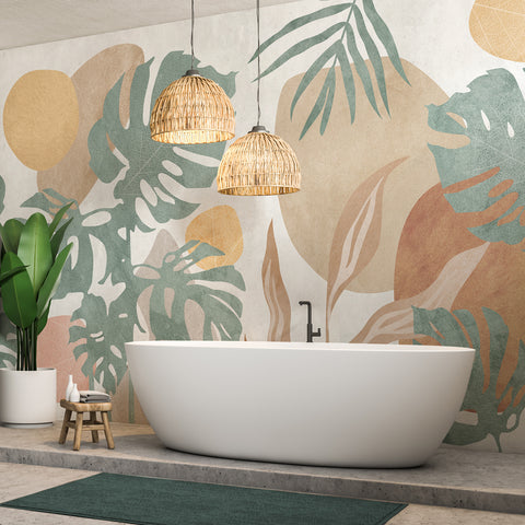 Carta da parati in Fibra di Vetro Decoupage Tropicale - bagno