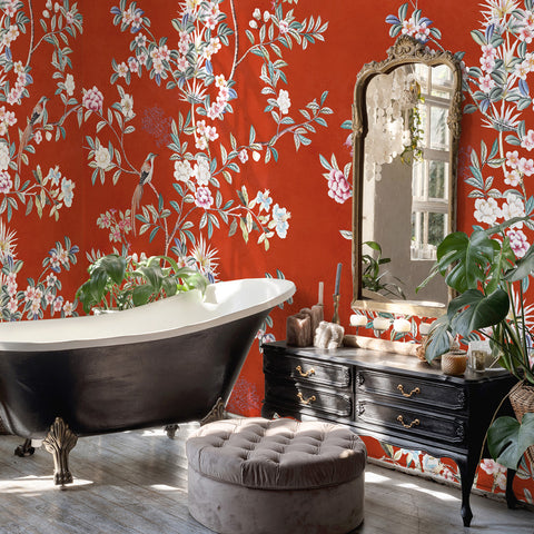Carta da Parati Chinoiserie scarlatta - bagno