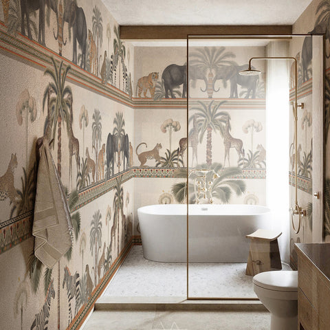 Carta da parati Fregio esotico - bagno, box doccia