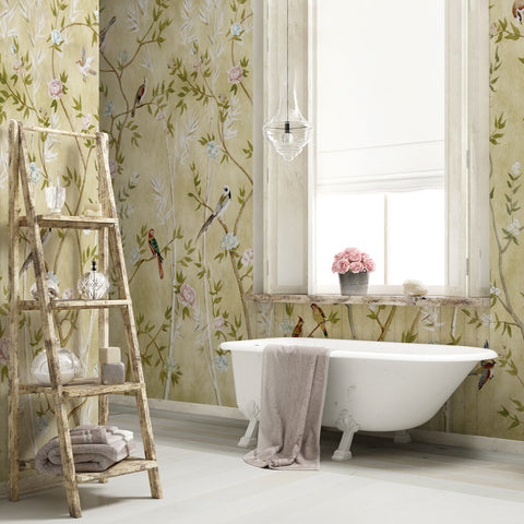 Carta da parati in Fibra di Vetro Chinoiserie Dorata - box doccia