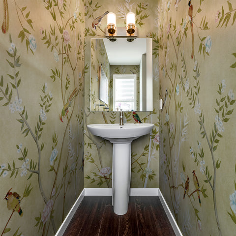 Carta da parati in Fibra di Vetro Chinoiserie Dorata - bagno