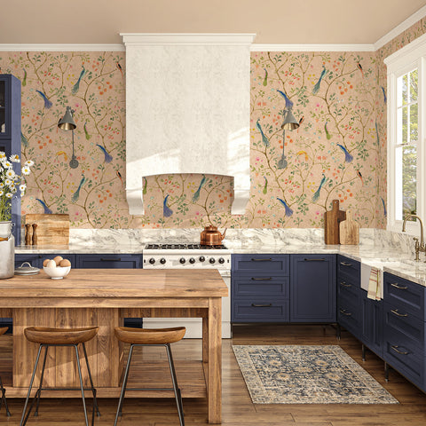 Carta da parati Chinoiserie con uccellini - cucina, per sala da pranzo