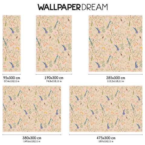 Carta da parati in Fibra di Vetro Chinoiserie con uccellini