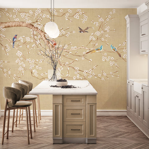 Carta da parati Fiori di neve - cucina, per sala da pranzo