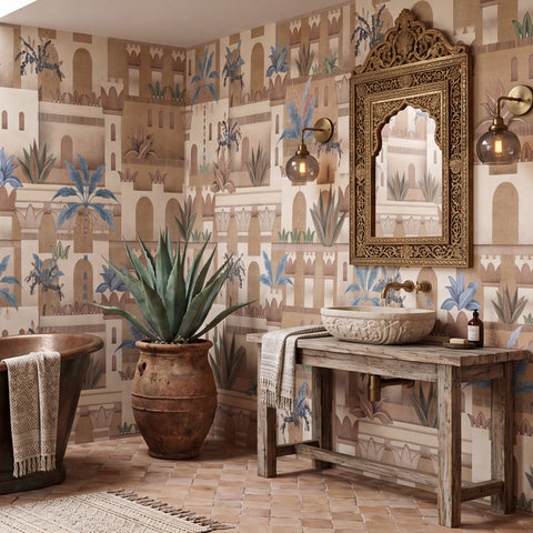 Carta da parati in Fibra di Vetro Città Boho - bagno