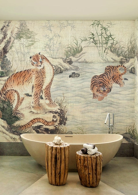 Carta da parati Tigre contro tigre - bagno, box doccia