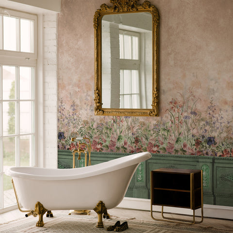 Carta da parati in Fibra di Vetro Boiserie floreale