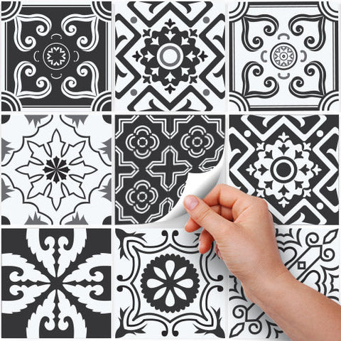Black & white floreale | Adesivi per piastrelle