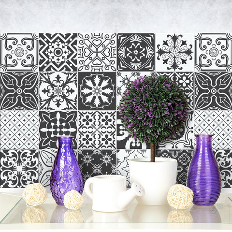 Black & white floreale | Adesivi per piastrelle