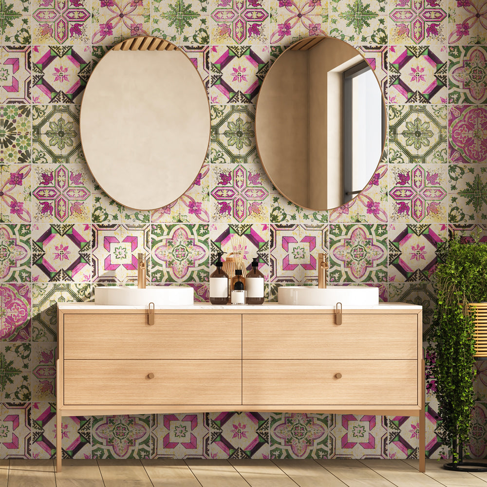 RE-COVERTILES Adesivi Per Piastrelle 36 Pezzi 10x10 Cm - Effetto Cementine - Autoadesivi Impermeabili Per Bagno E Cucina - Made In Italy