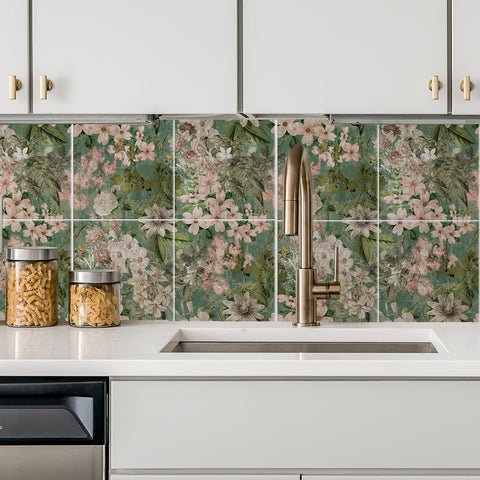 Retro Floral Spring | Adesivi per piastrelle